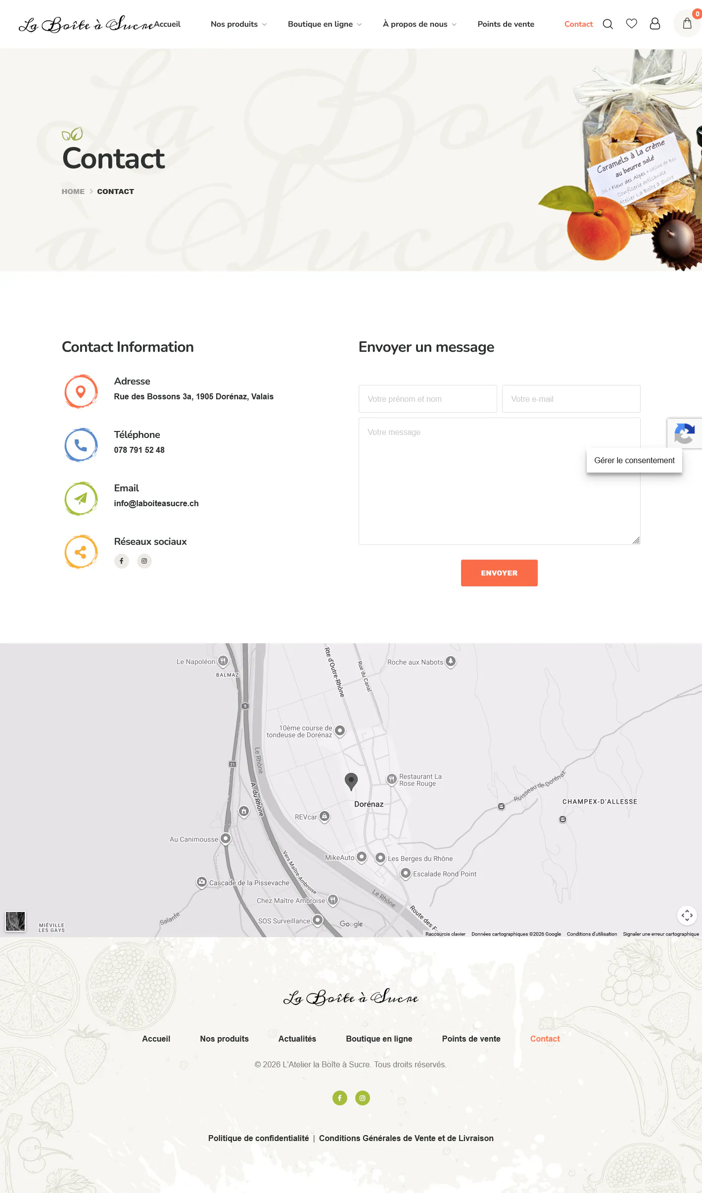 Coordonnées et formulaire de contact de L’Atelier La Boîte à Sucre.