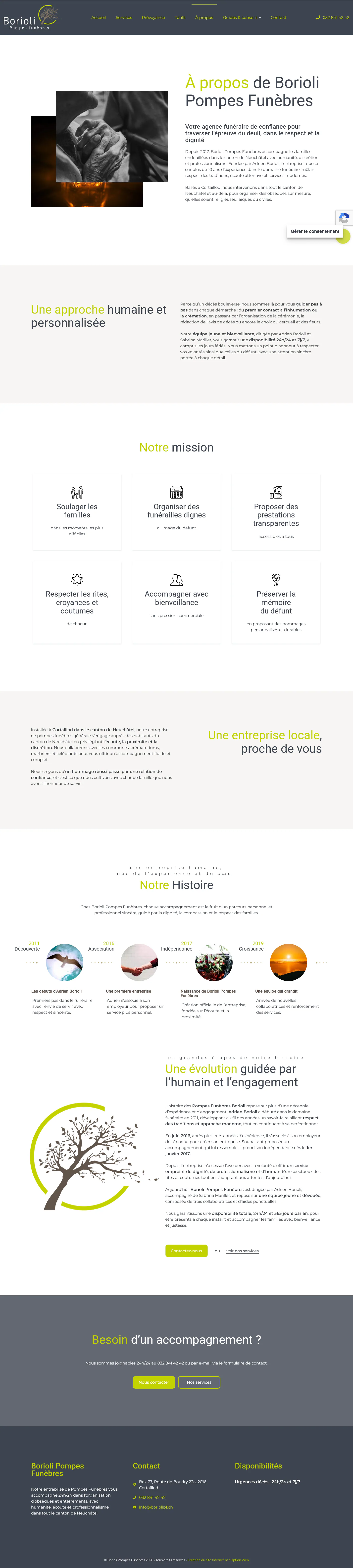 Page de présentation de Borioli Pompes Funèbres.