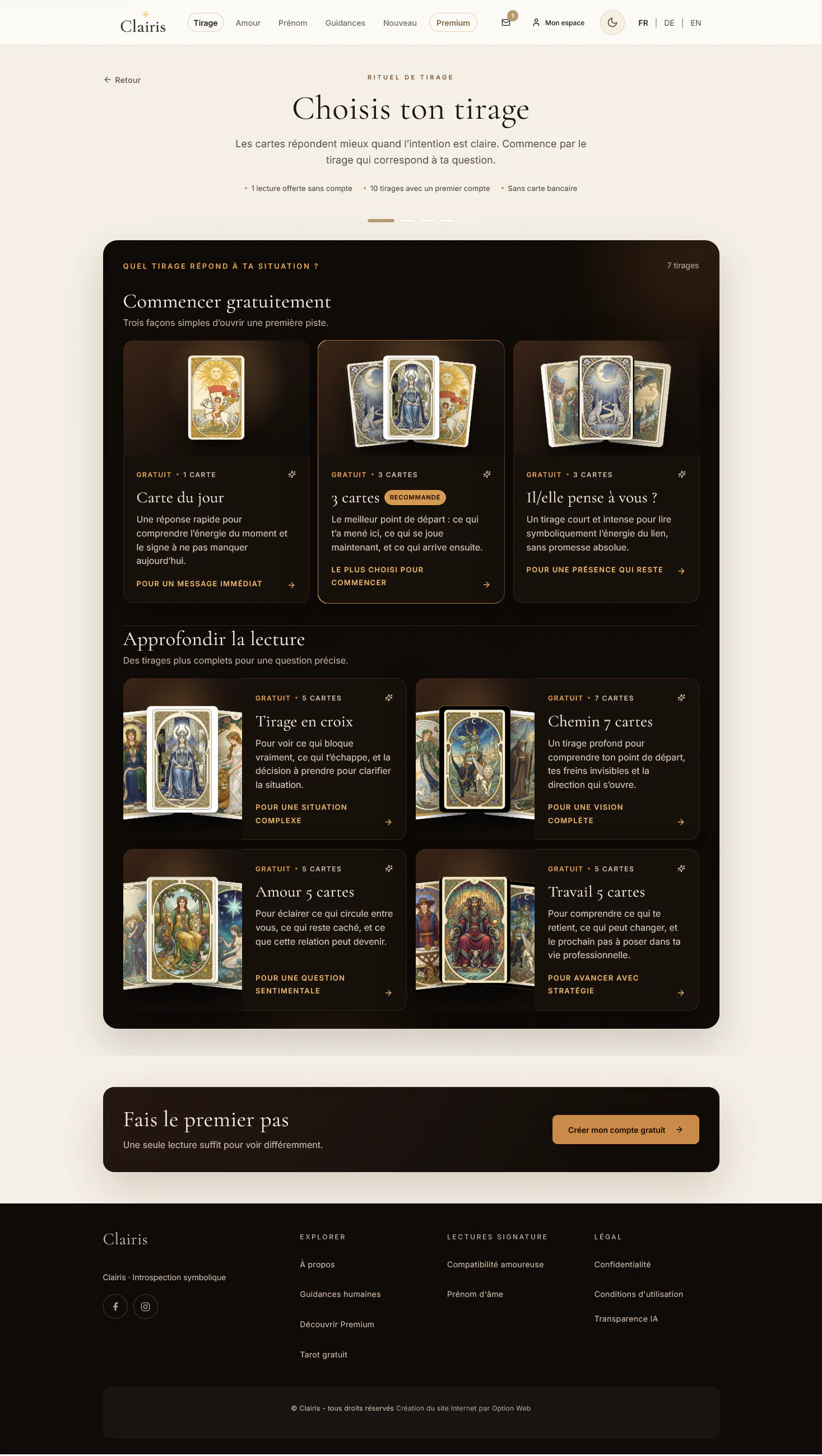 Catalogue des tirages de cartes proposés sur Clairis.
