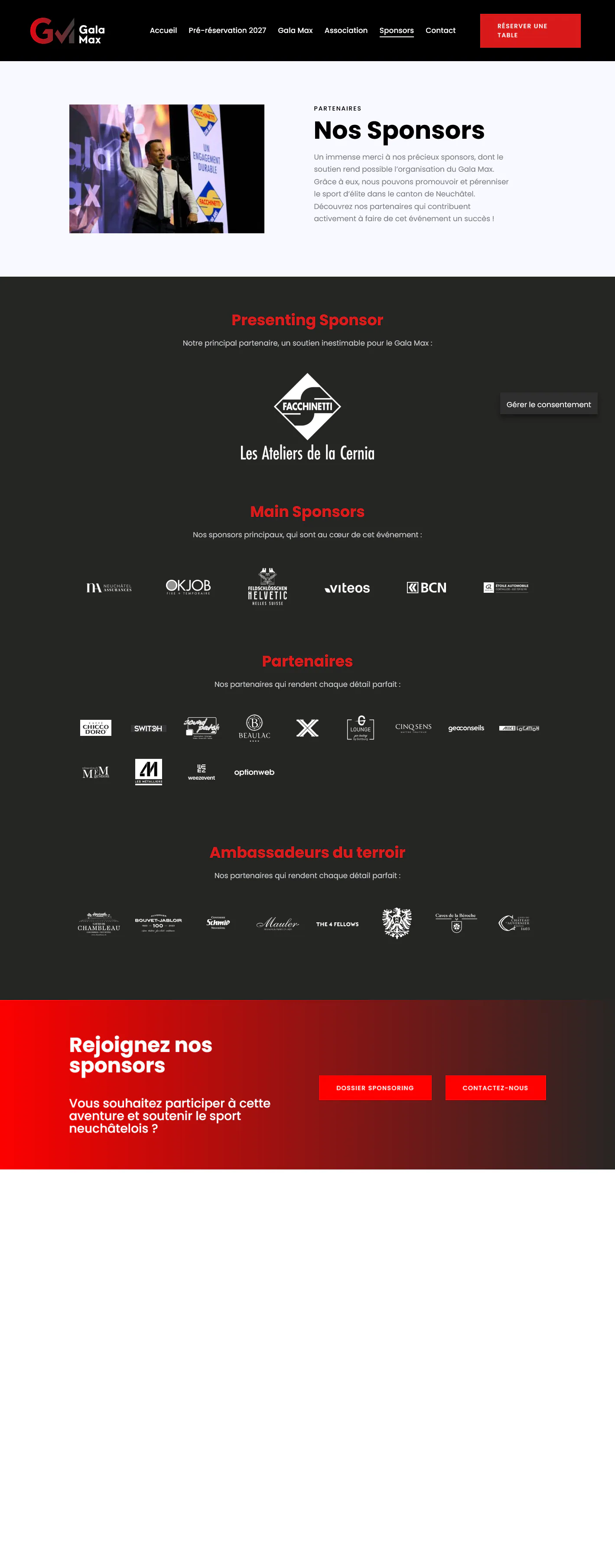 Page des sponsors et partenaires du Gala Max.
