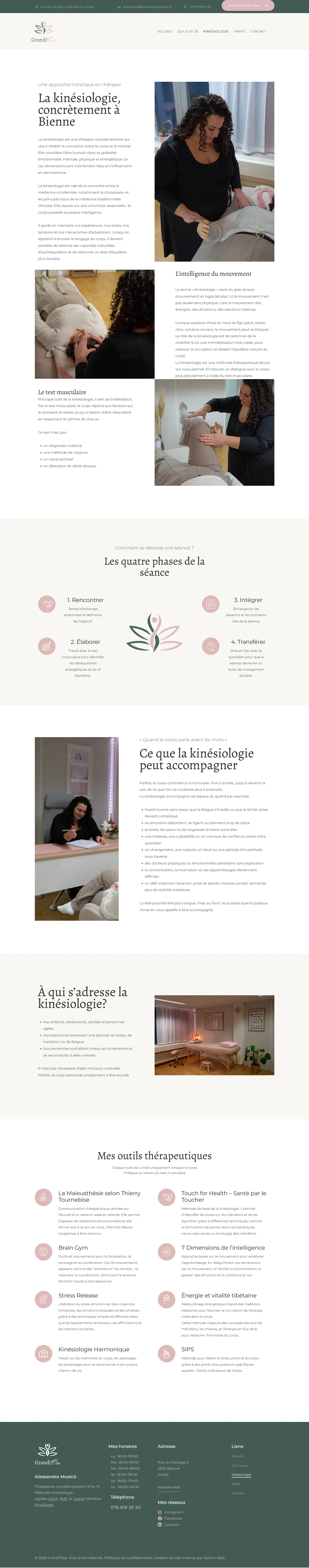 Page explicative sur la kinésiologie au cabinet Grand’Ose à Bienne.