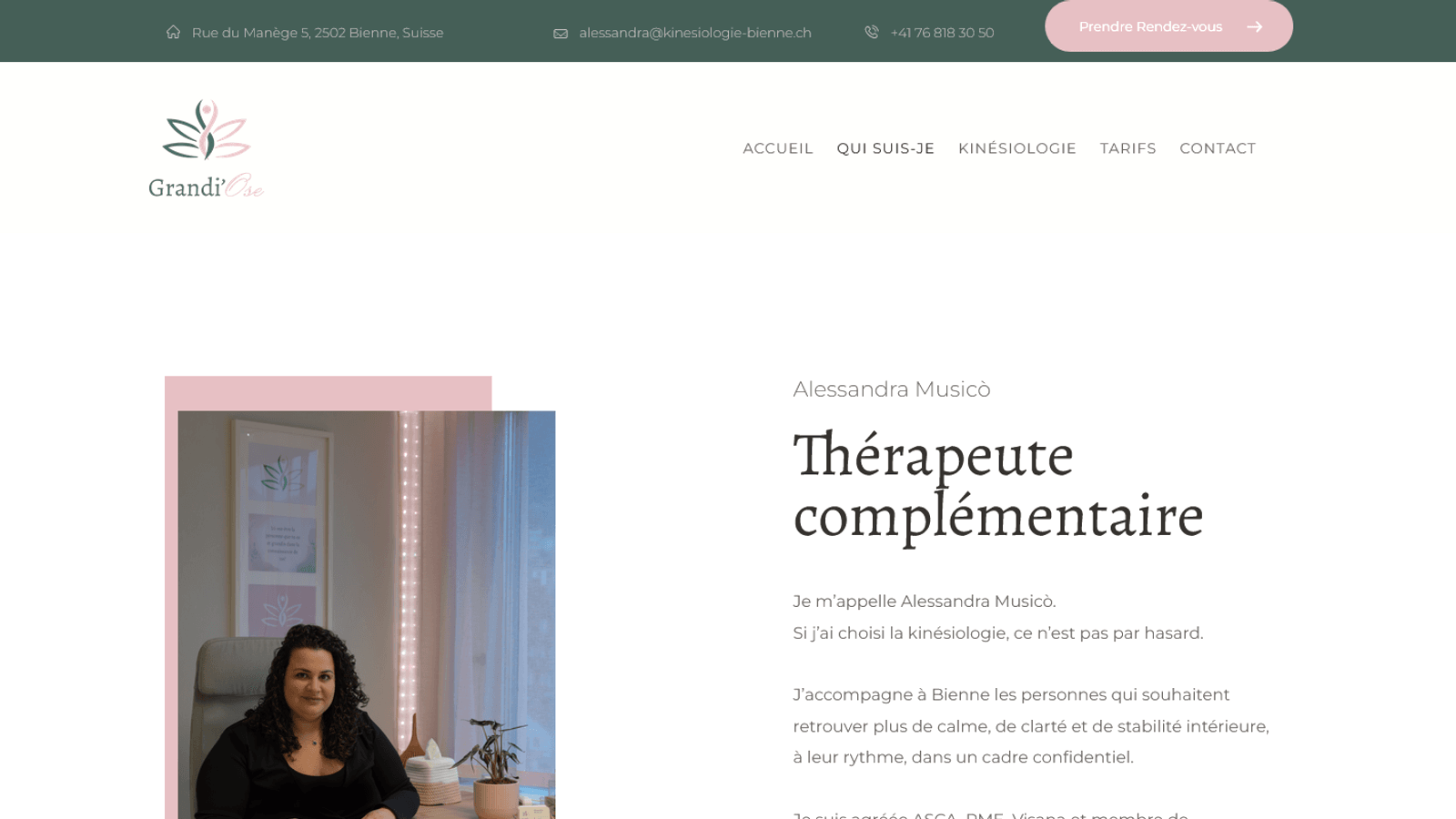 Le site Kinésiologie Bienne réalisé par Option Web