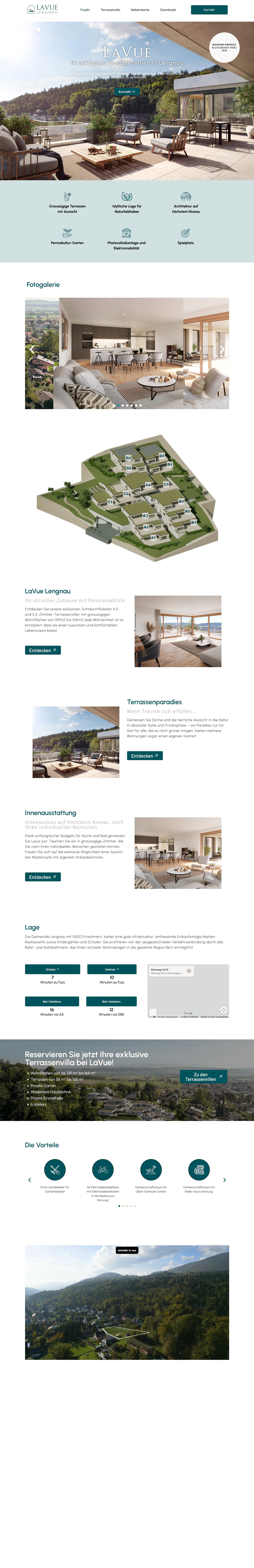 Accueil du projet immobilier LaVue Lengnau avec une vue depuis une terrasse.