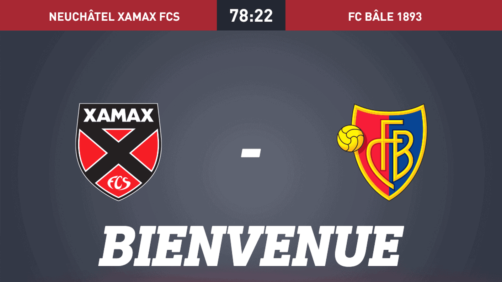 Accueil du site Neuchâtel Xamax avec les écussons des équipes et un score de match.