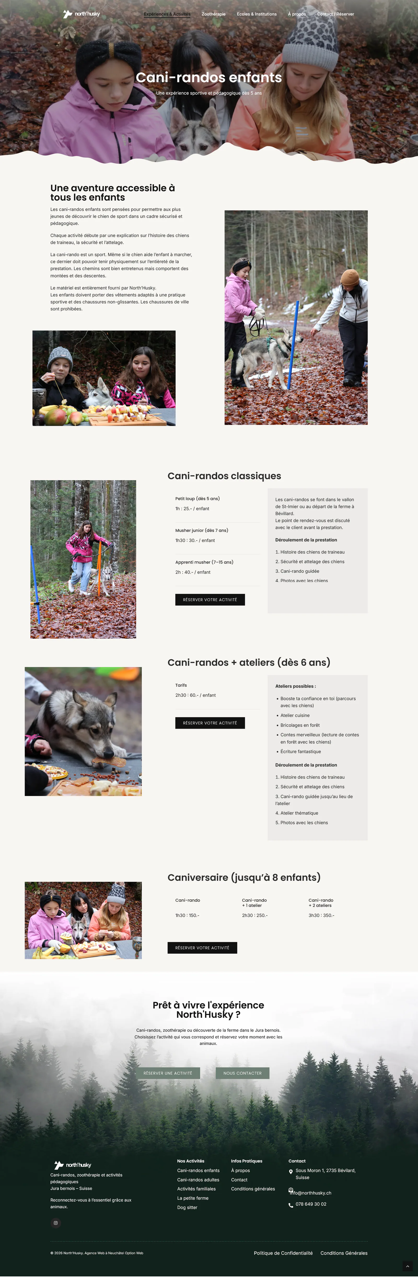 Page des cani-randos pour enfants proposée par North’Husky.