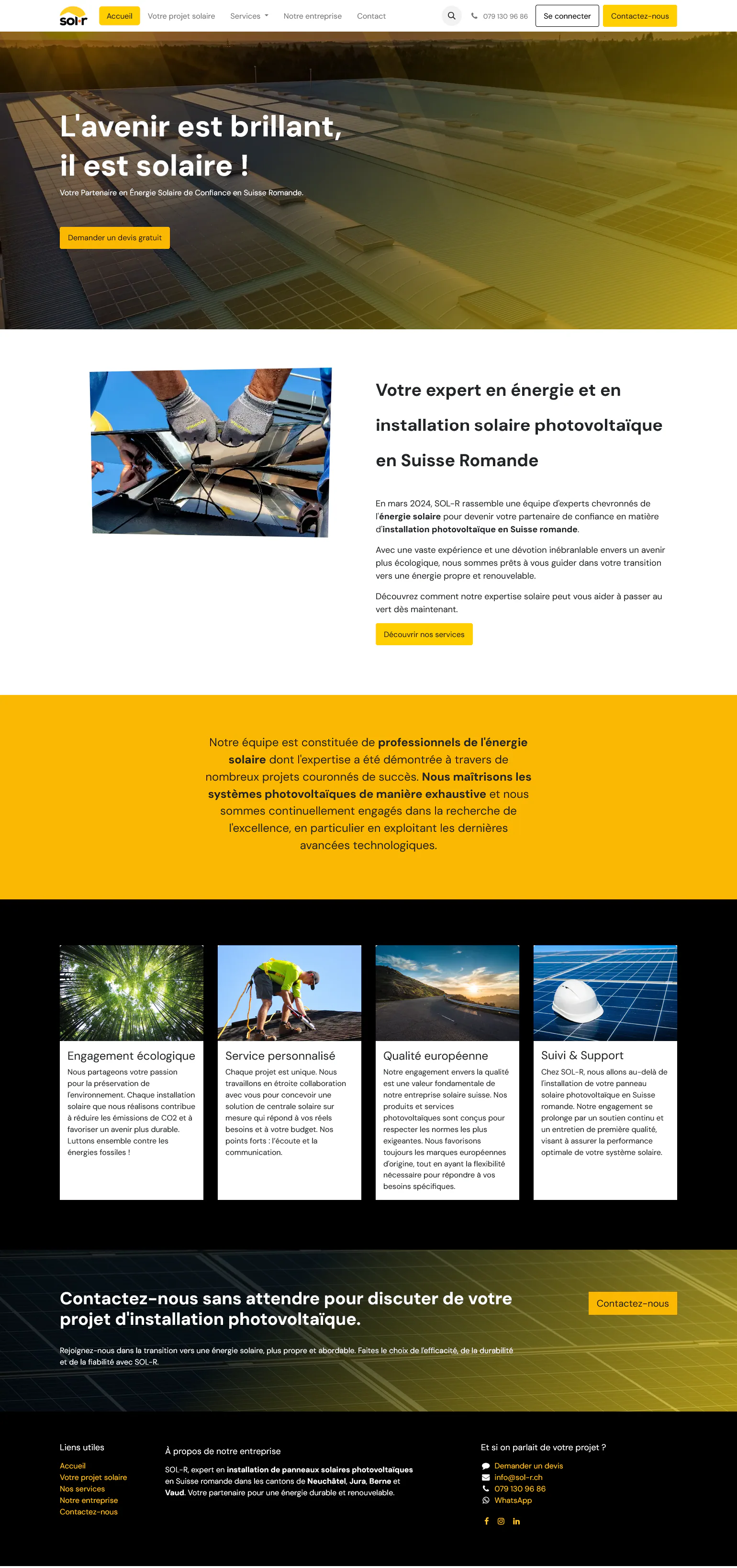 Accueil de SOL-R présentant les installations solaires photovoltaïques.