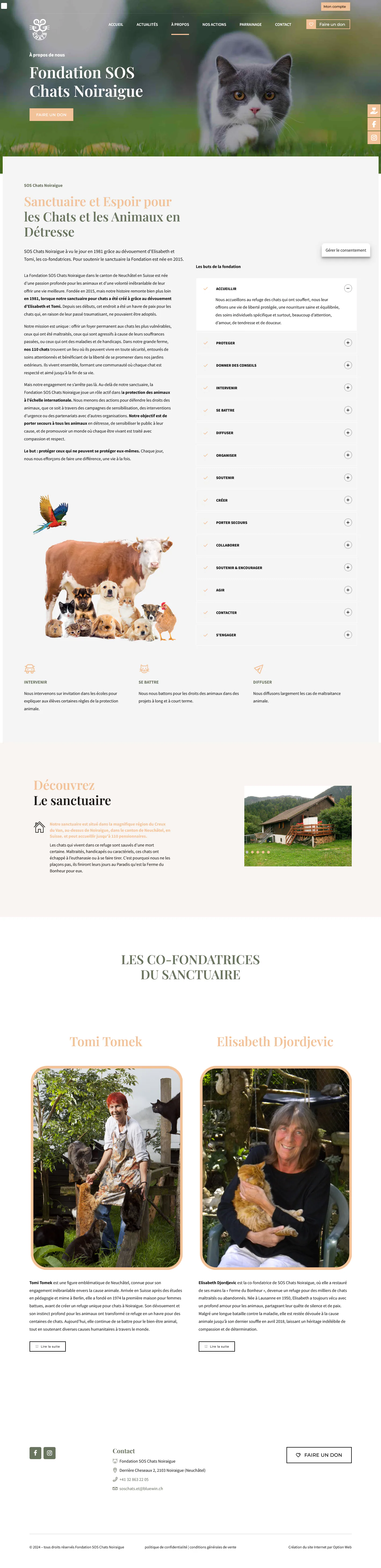 Présentation de la Fondation SOS Chats Noiraigue et de son refuge.