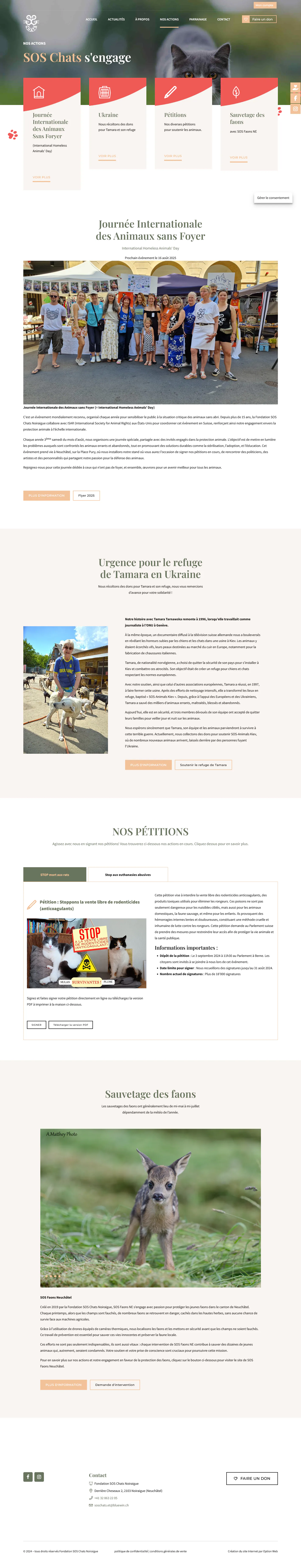 Page des actions et engagements de la Fondation SOS Chats Noiraigue.