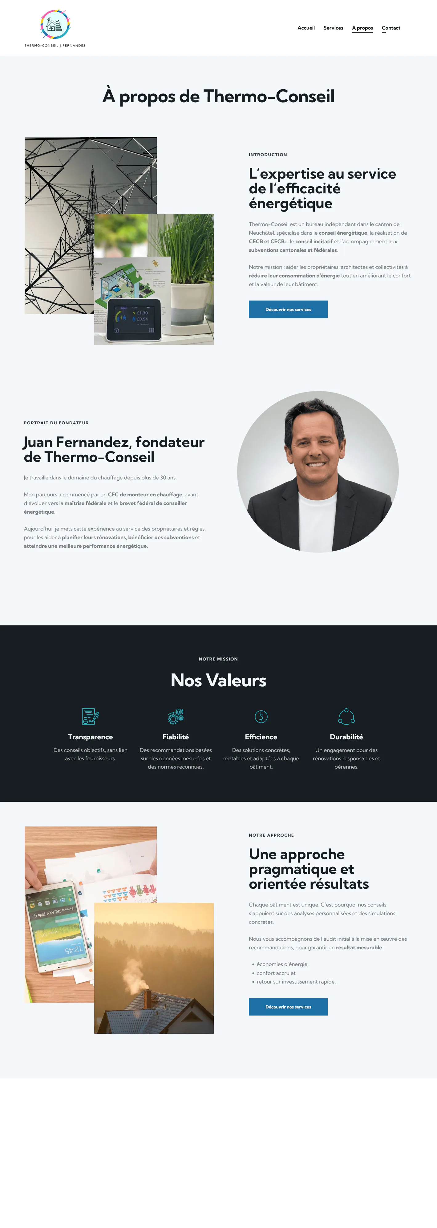 Page de présentation de Thermo-Conseil et de son expertise énergétique.