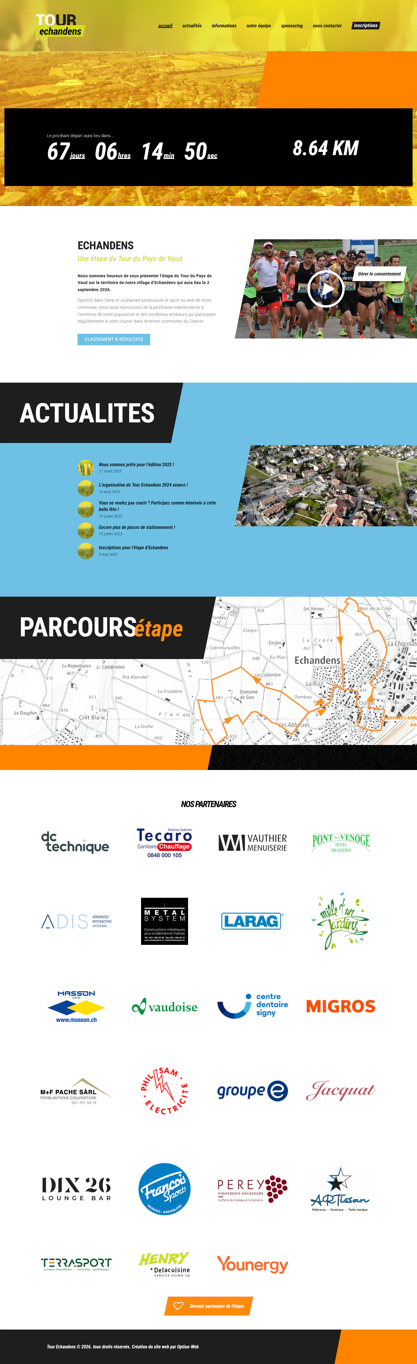 Accueil du Tour d’Échandens avec compte à rebours et présentation de la course.